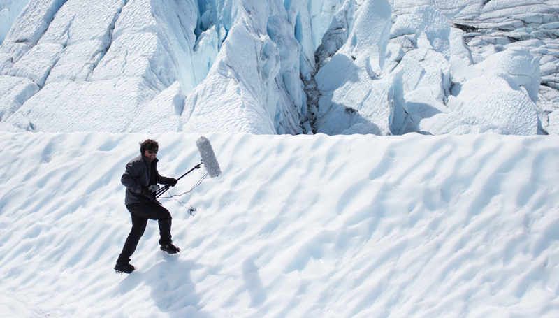 Matthew Burtner out on Manatuga glacier, collecting data for a sound cast. Photo Courtesy Matthew Burtner